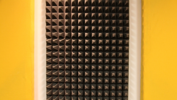 Soundproof baffle box on the Music Room wall
