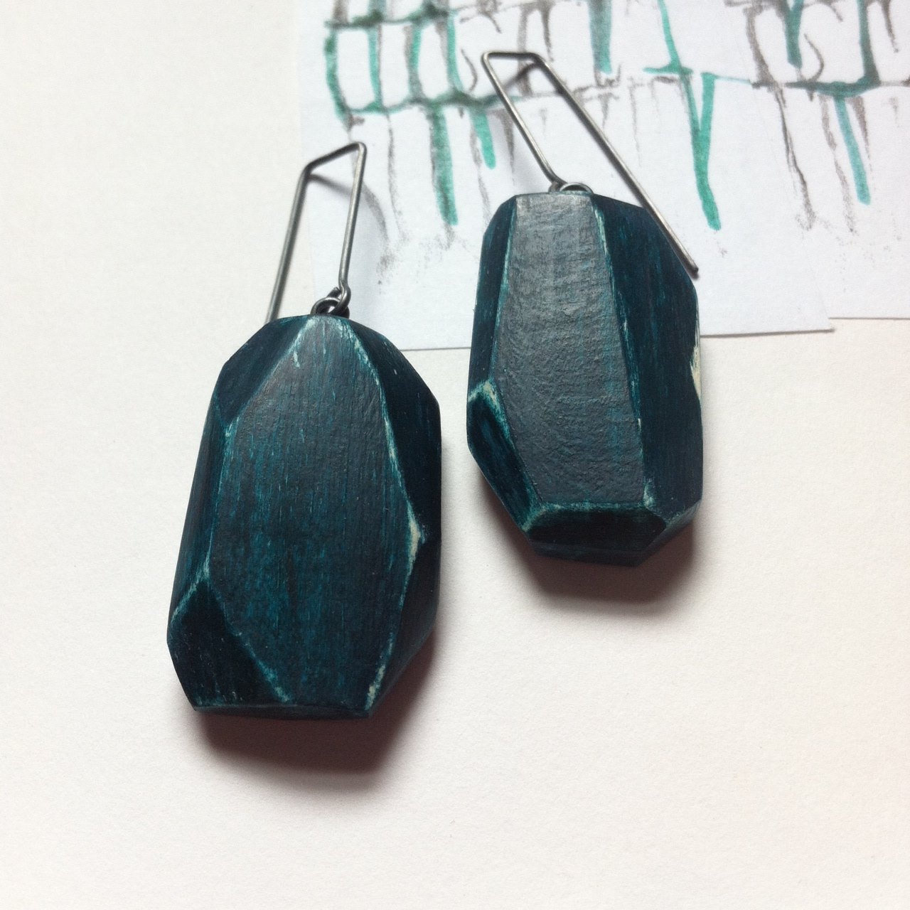 Green Linden Wood & Silver earrings