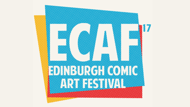 The logo of the Edinburgh Comic Art Festival 17, using a blue, yellow and red colour pallete