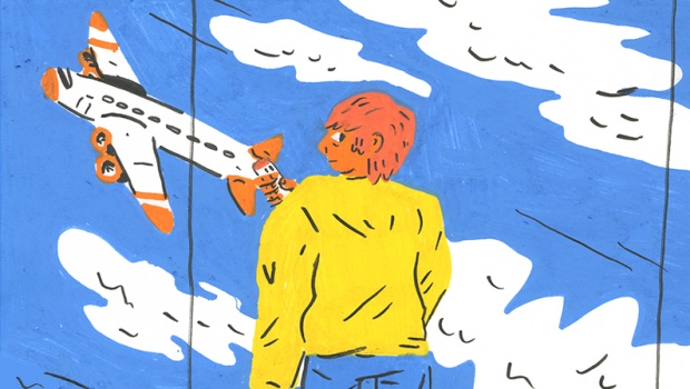 Terminal Velocity artwork - man looking at a plane