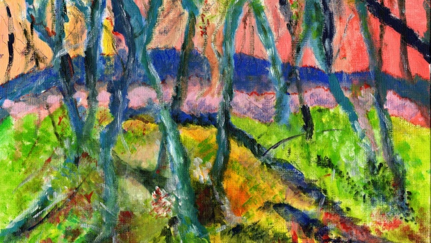 Painting of a forest as part of the Craft Cafe exhibition