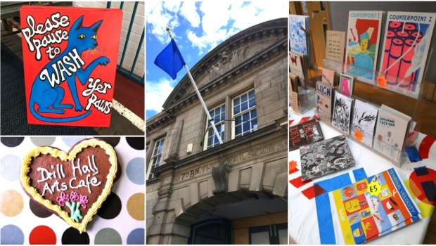 Collage of the Drill Hall frontage and signage