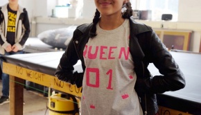 Custom-made shirt being worn by a young person.